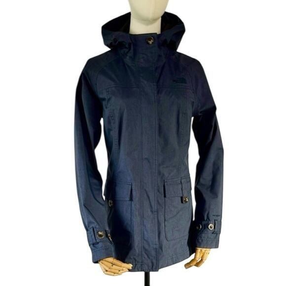 The North Face Carlie HyVent Navy Hooded Rain Jacket Women’s Small Waterproof - Picture 1 of 8